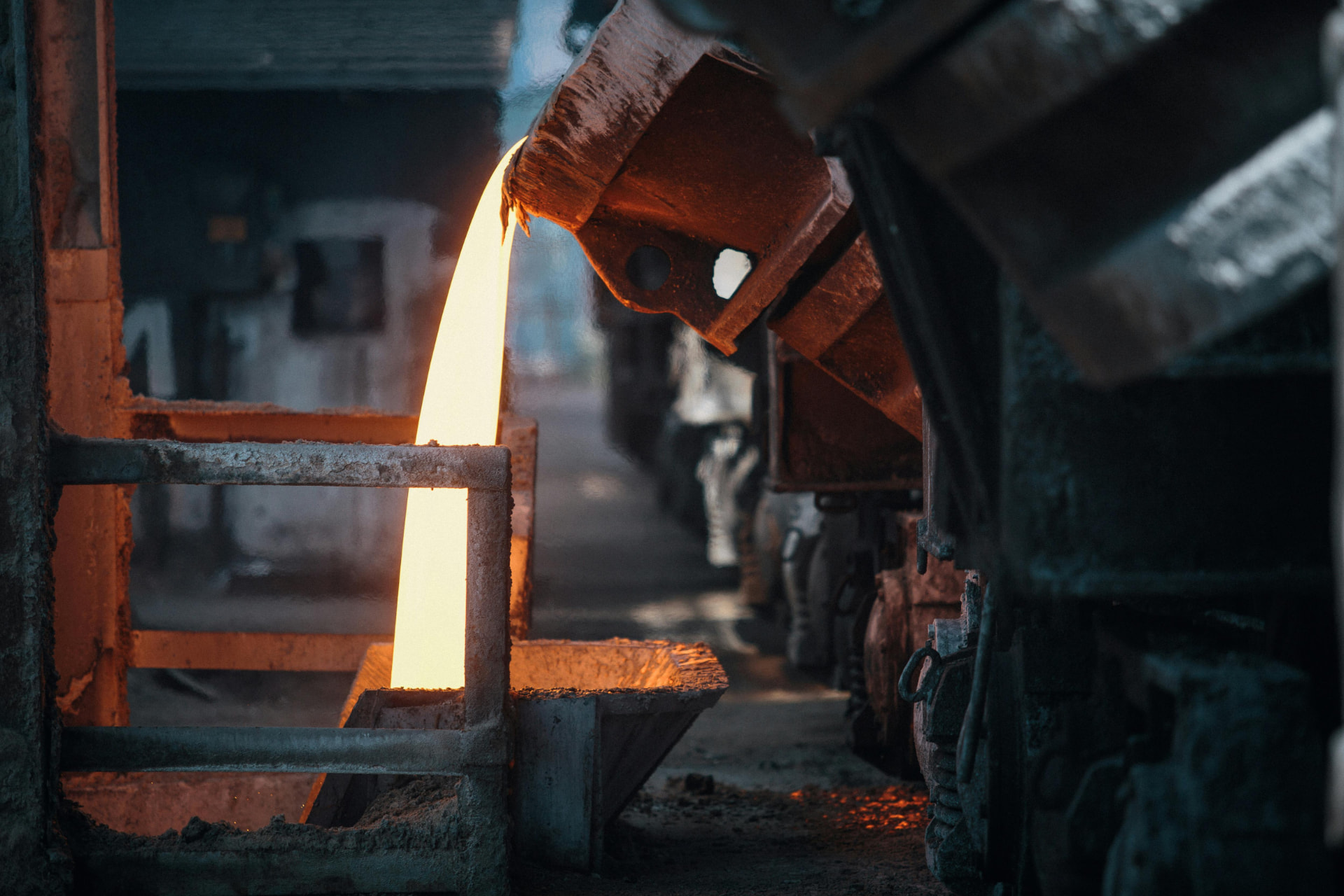 Molten metal being poured in a steel plant